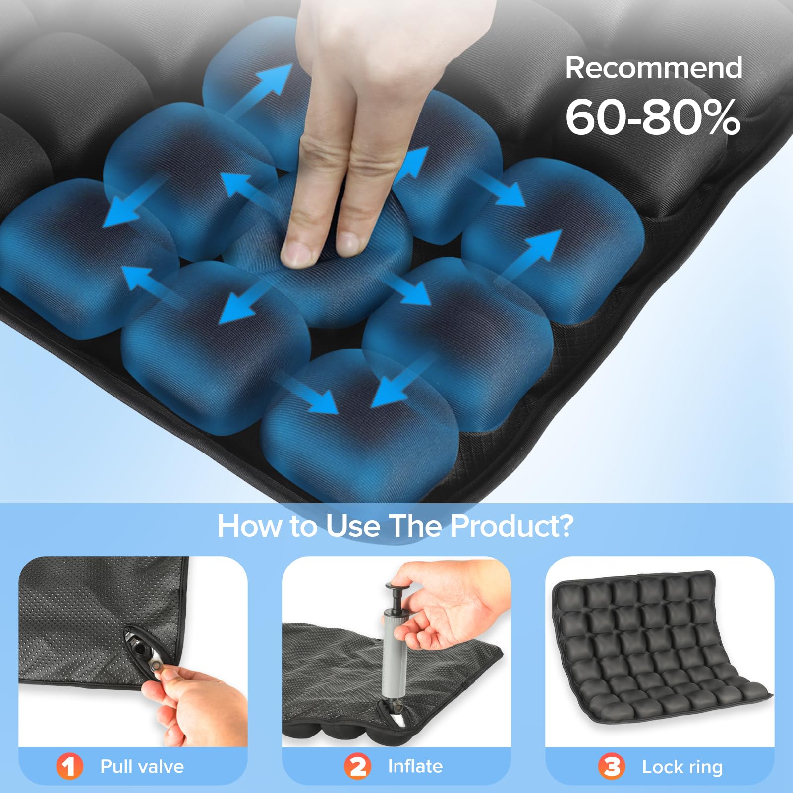 Inflatable Ergonomic Travel Seat Cushion with Airbag Support – Portable Orthopedic Air Cushion for Airplane, Car, Office & Wheelchair (Black)