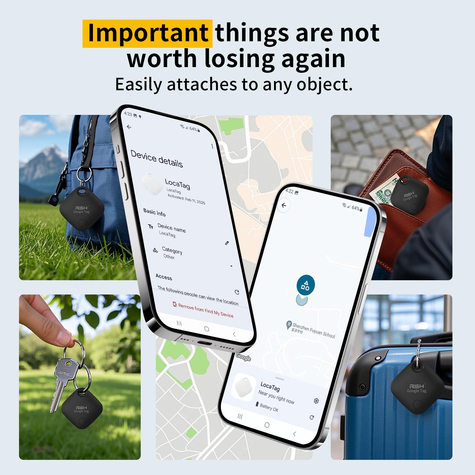 Android Find Hub Smart Tracker Tag 4 Pack, Bluetooth Item Locator with Global Tracking, Loud Alarm and Replaceable Battery