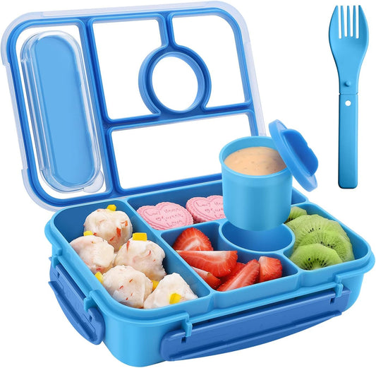 Blue 5-Compartment Bento Box with Sauce Container