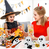 Wooden Ghost Figurines Set – Hand-Painted White Halloween Tabletop Decor for Home, Shelf & Party Display
