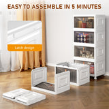 4-Tier Modular Storage Bins with Lids & Wheels – 23QT Foldable Plastic Organizer Drawers, White