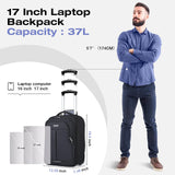 Lekespring 17” Rolling Backpack for Adults, Waterproof Laptop Travel Backpack with Wheels & Telescopic Handle (Black)