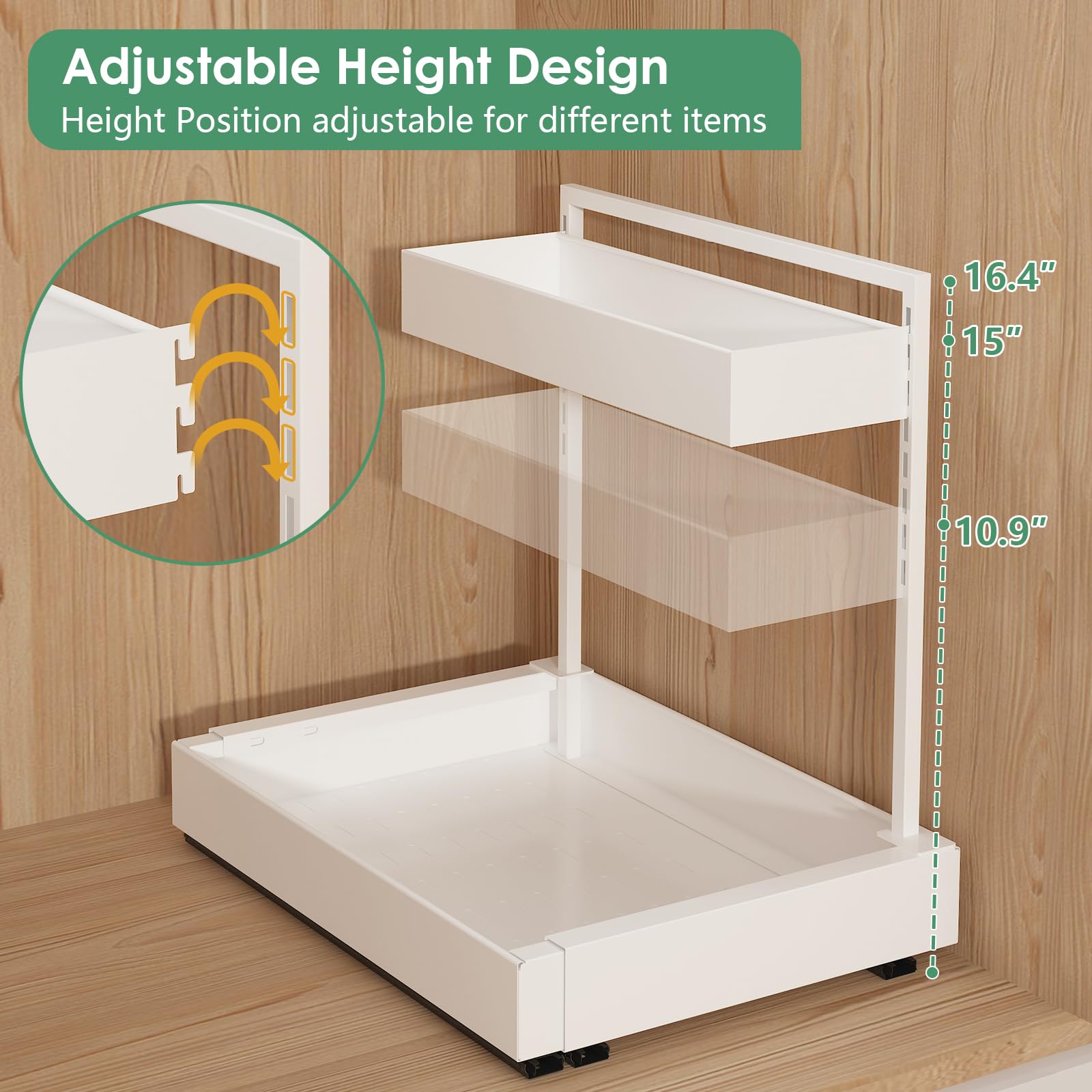 REALINN Expandable Under Sink Organizer – Adjustable 2-Tier Pull-Out Cabinet Storage System (White, 2-Pack)