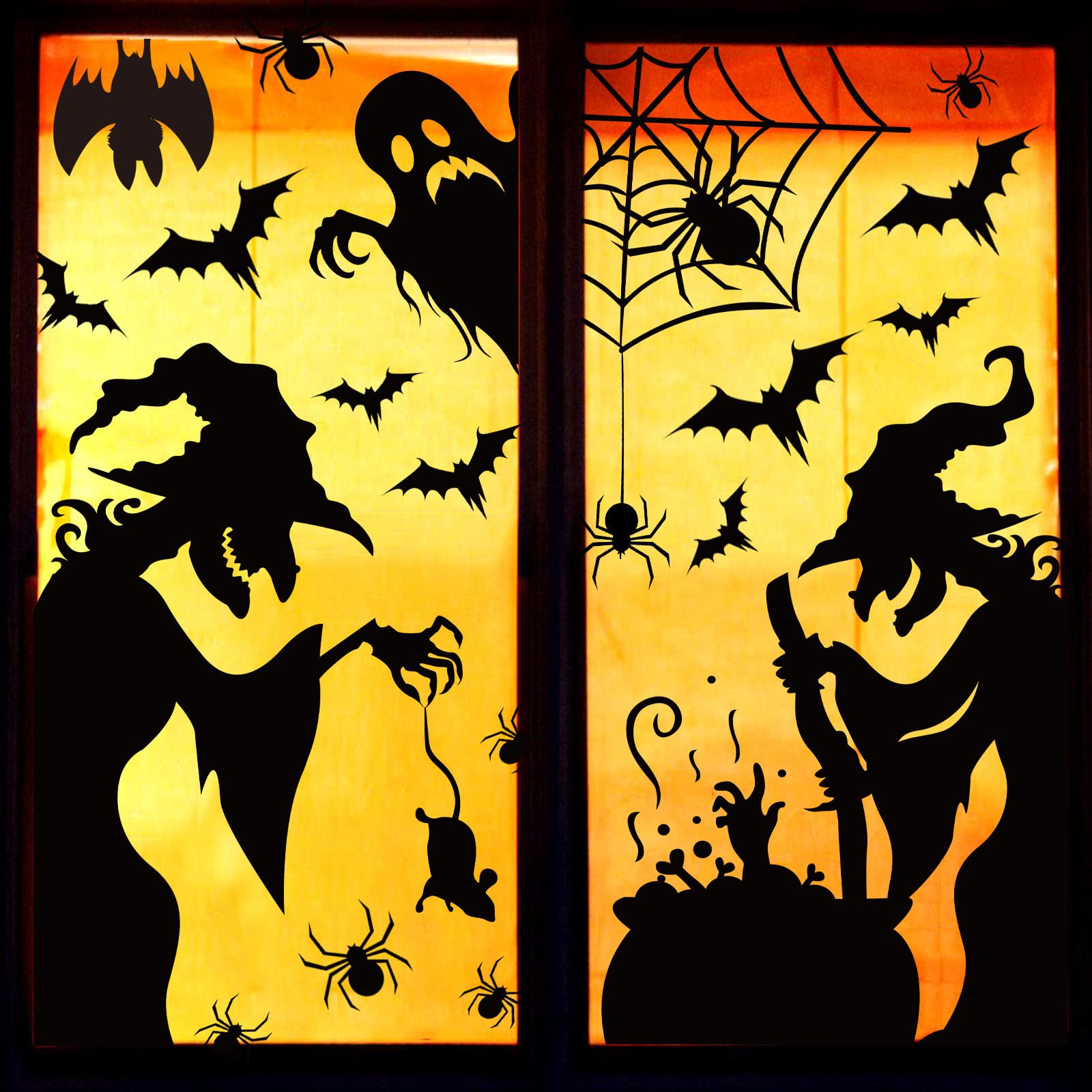 Halloween Witch Window Clings – 44 PCS Double-Sided Reusable Stickers for Glass Doors & Windows