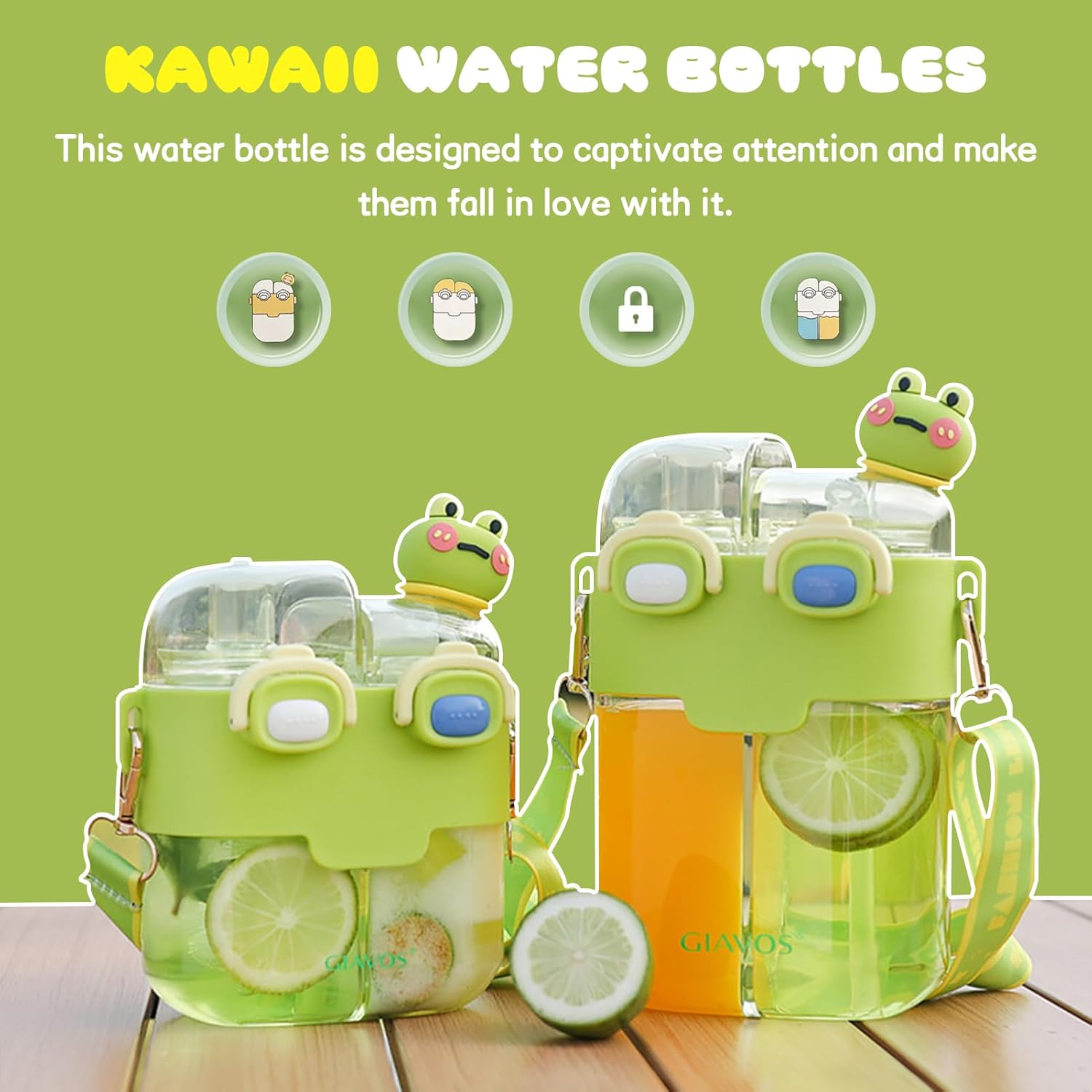 26 oz Kids Bear Water Bottle with Straw, Dual Compartments, Leakproof Lock and Adjustable Strap