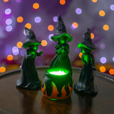 NEROSUN Lighted Witches’ Cauldron Figurines – 4-Piece LED Halloween Table & Mantel Decorations (Green Glow) 🧙‍♀️✨