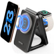 Foldable 3-in-1 Magnetic Wireless Charging Station for iPhone, Apple Watch & AirPods – Portable Fast Charging Stand with 18W Adapter