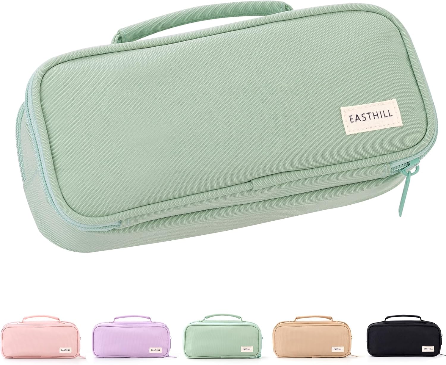 Green Large-Capacity Pencil Case with Carry Handle