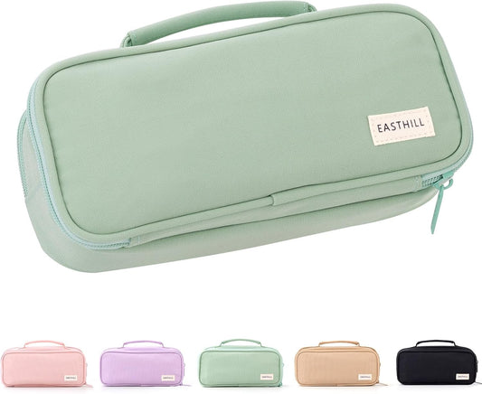 Green Large-Capacity Pencil Case with Carry Handle
