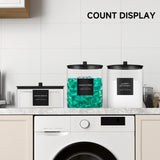 Laundry Storage Jar Set (3-Pack) – Glass Detergent Jars & Acrylic Dryer Sheet Holder with Bamboo Lids and Labels (Black)