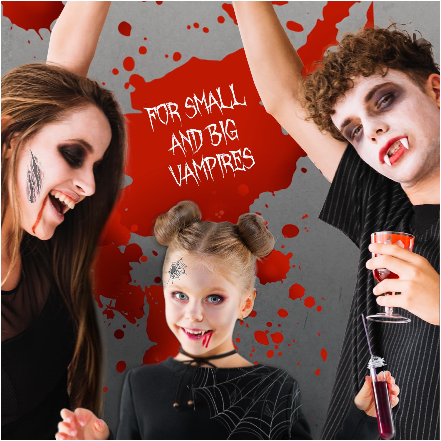 Vampire Makeup & Accessory Kit – Complete Halloween Set with Fake Blood, Fangs, Tattoos, White Face Paint & Necklace
