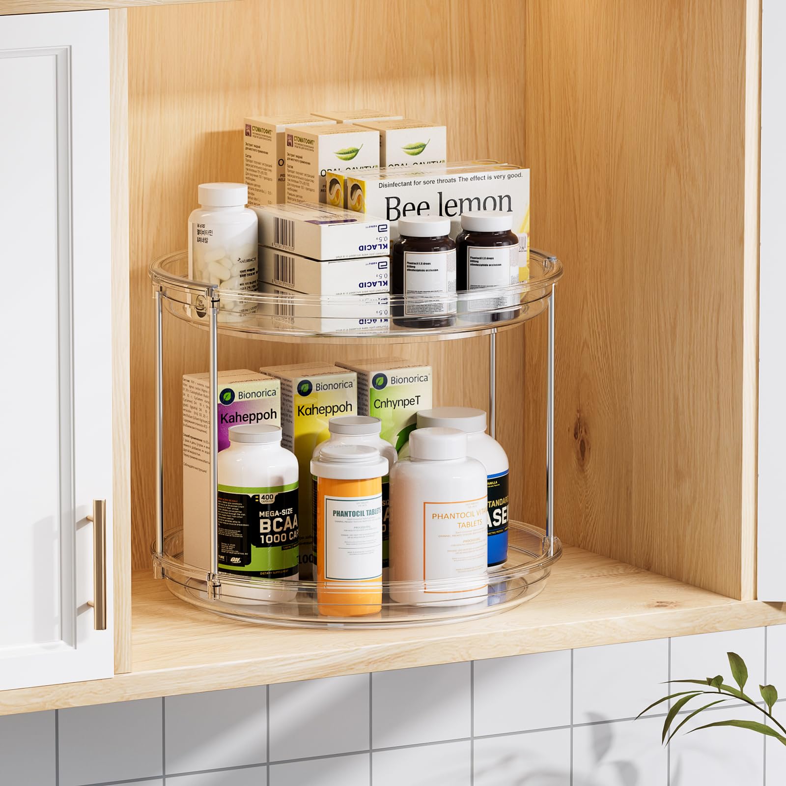 LAMU 2-Tier Lazy Susan Turntable Organizer – Clear Rotating Spice Rack for Cabinets, Pantry & Countertops (9.25”)