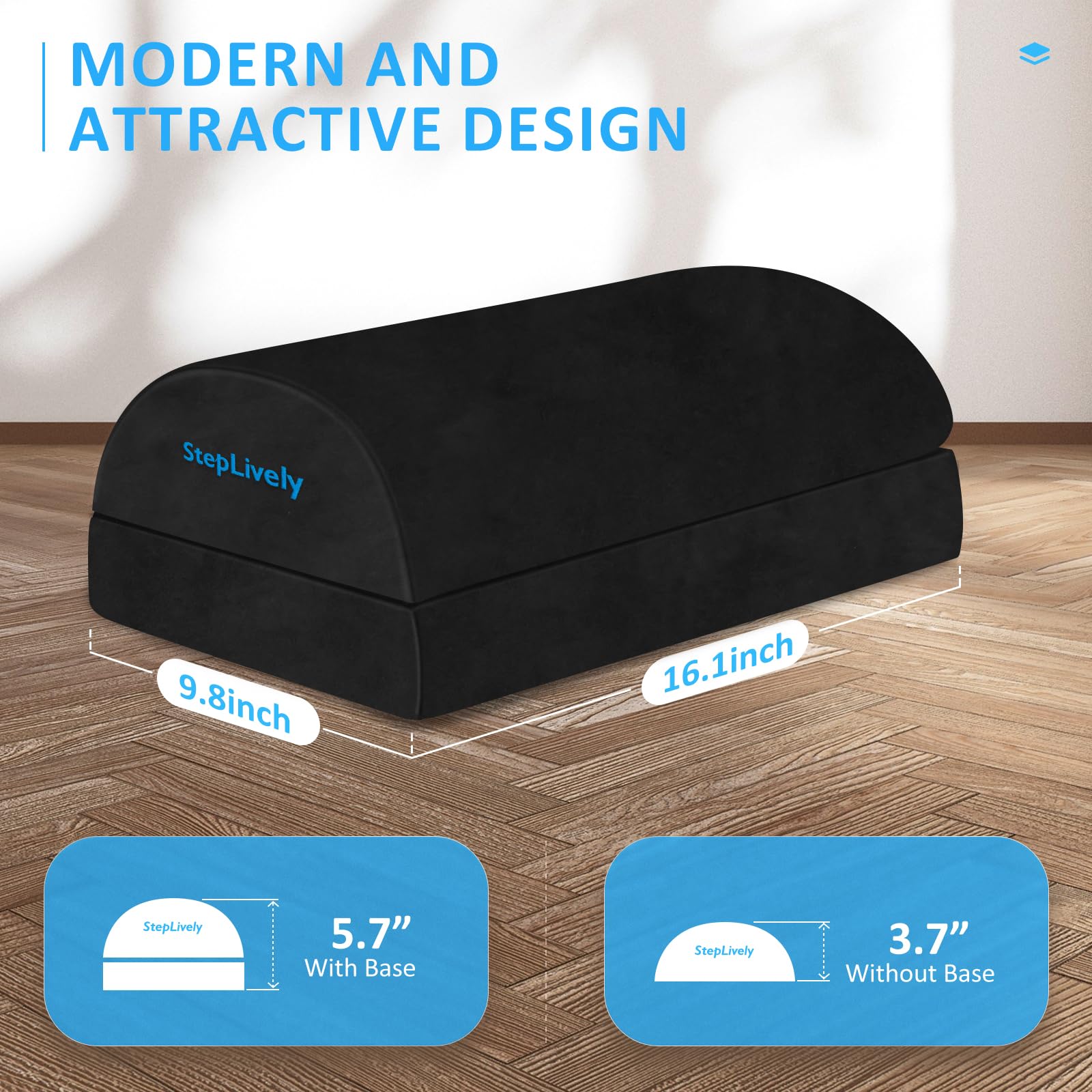 StepLively Ergonomic Under Desk Foot Rest with Adjustable Height Support Foam Cushion & Washable Cover for Office Comfort