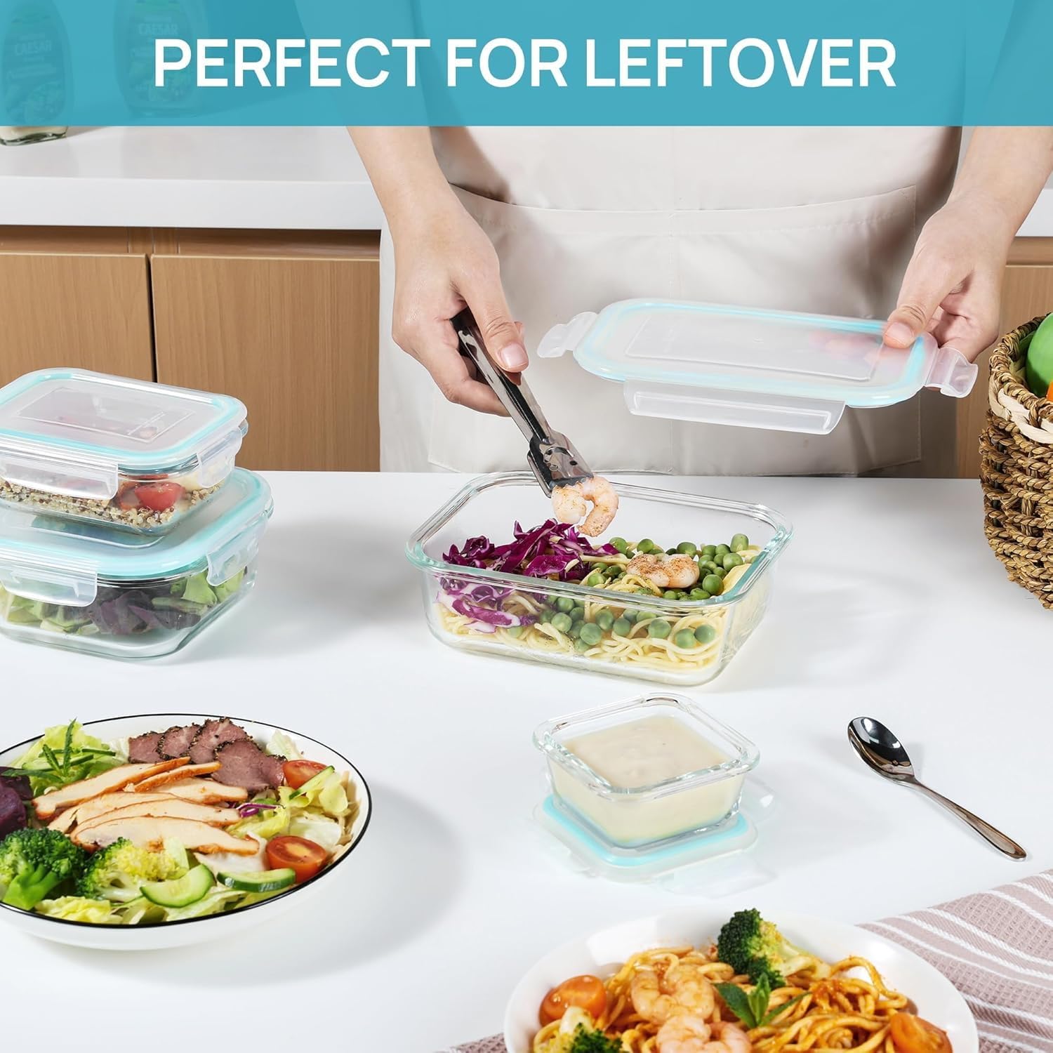 8-Piece Airtight Glass Food Storage Container Set with Leakproof Lids – Stackable Meal Prep & Kitchen Organization Solution (Green)