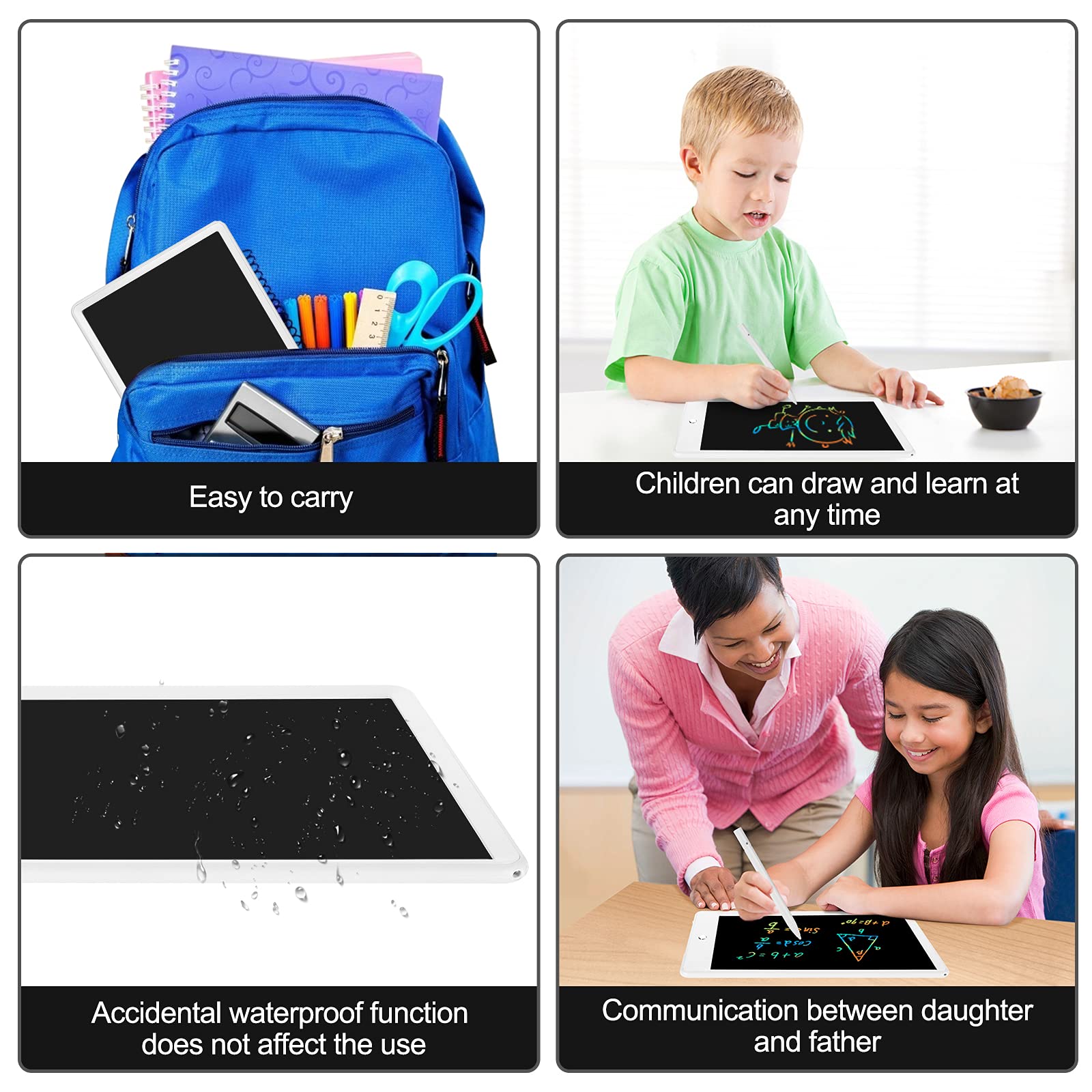 10” LCD Writing Tablet for Kids – Reusable Colorful Doodle Drawing Board (White)