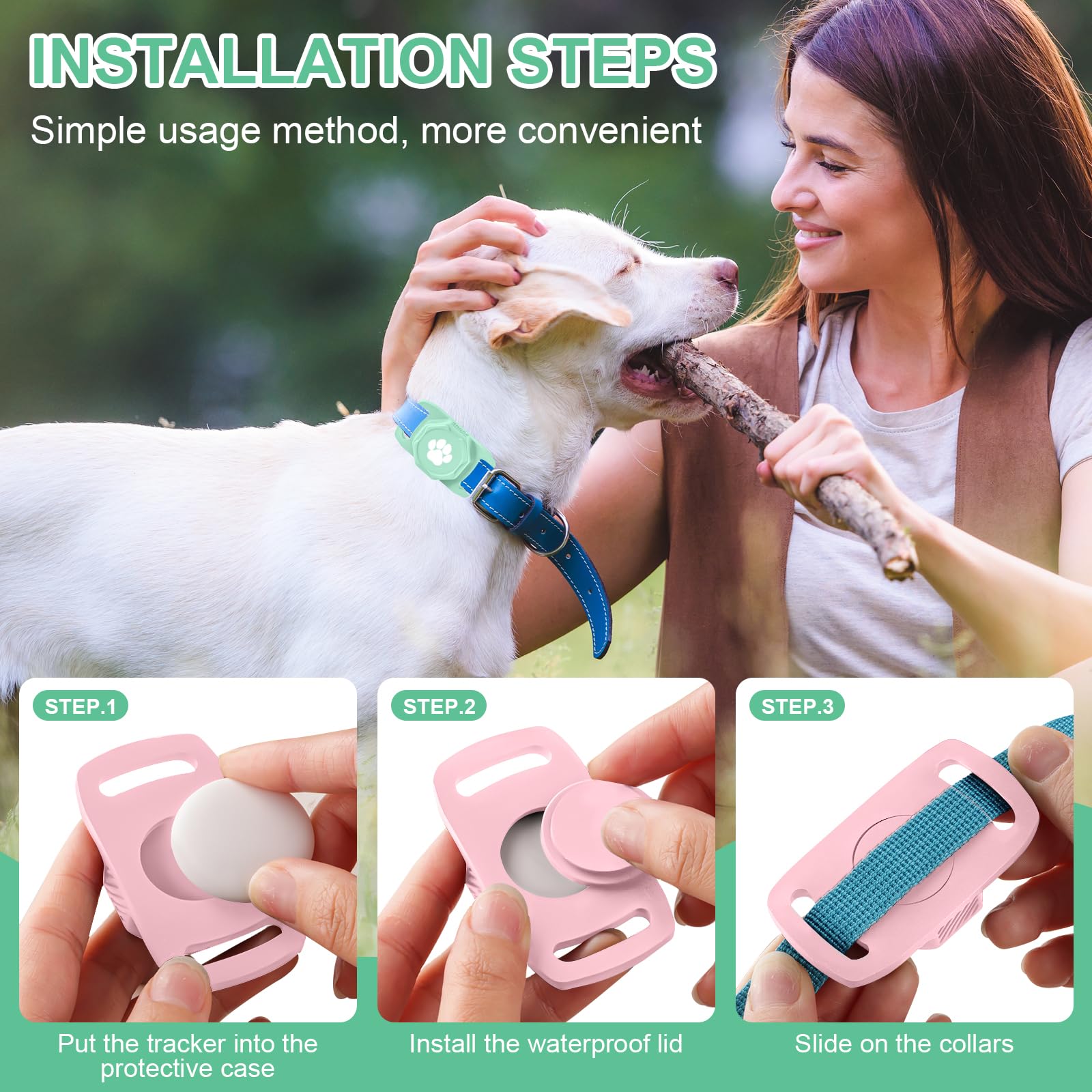 Smart Pet Tracker Compatible with Apple Find My, Waterproof GPS Tag for Cats & Dogs, No Subscription Required, Lightweight Silicone Holder
