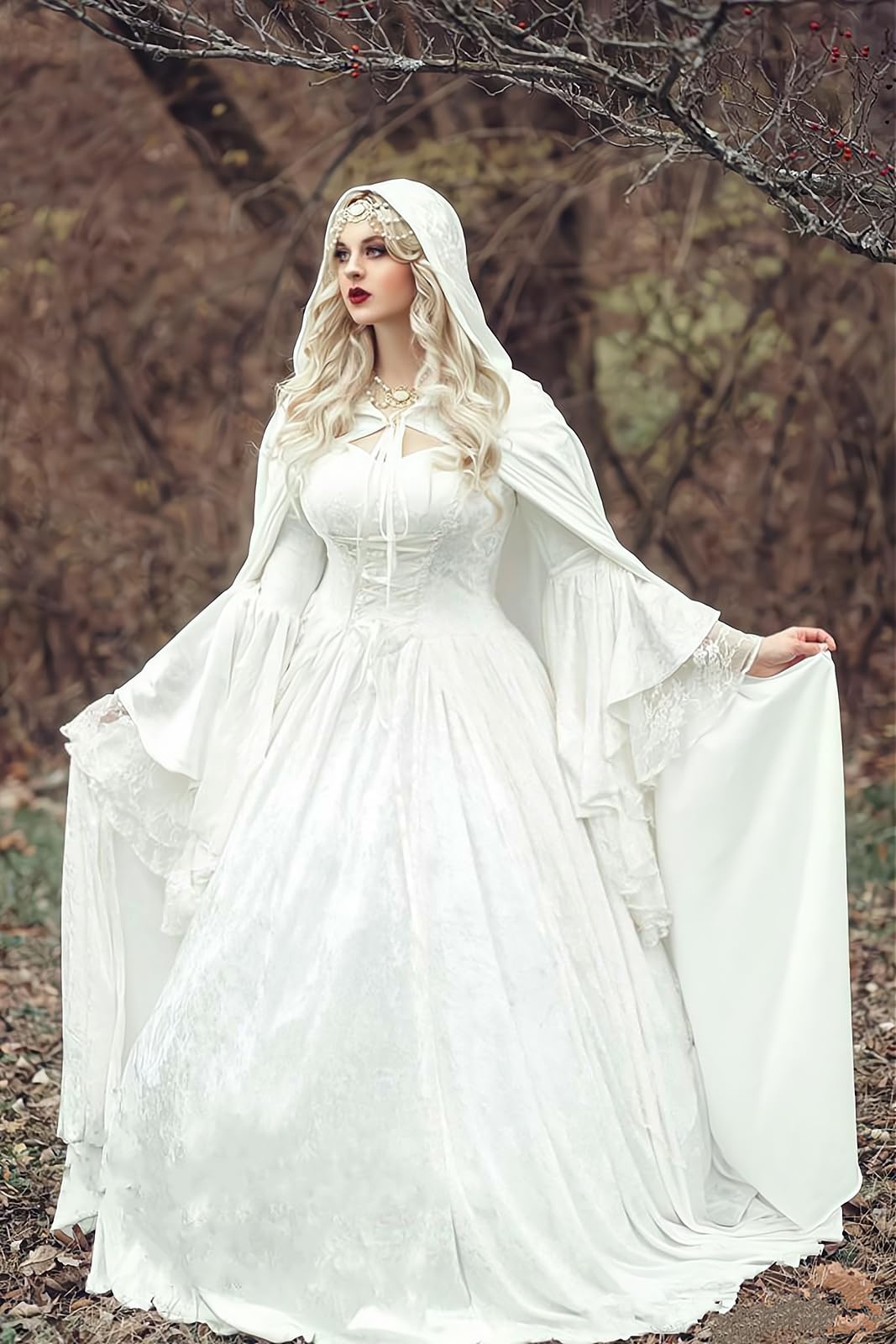 White Velvet Hooded Cloak – Full-Length Medieval Cape for Halloween, Cosplay & Renaissance Fairs ⚔️✨