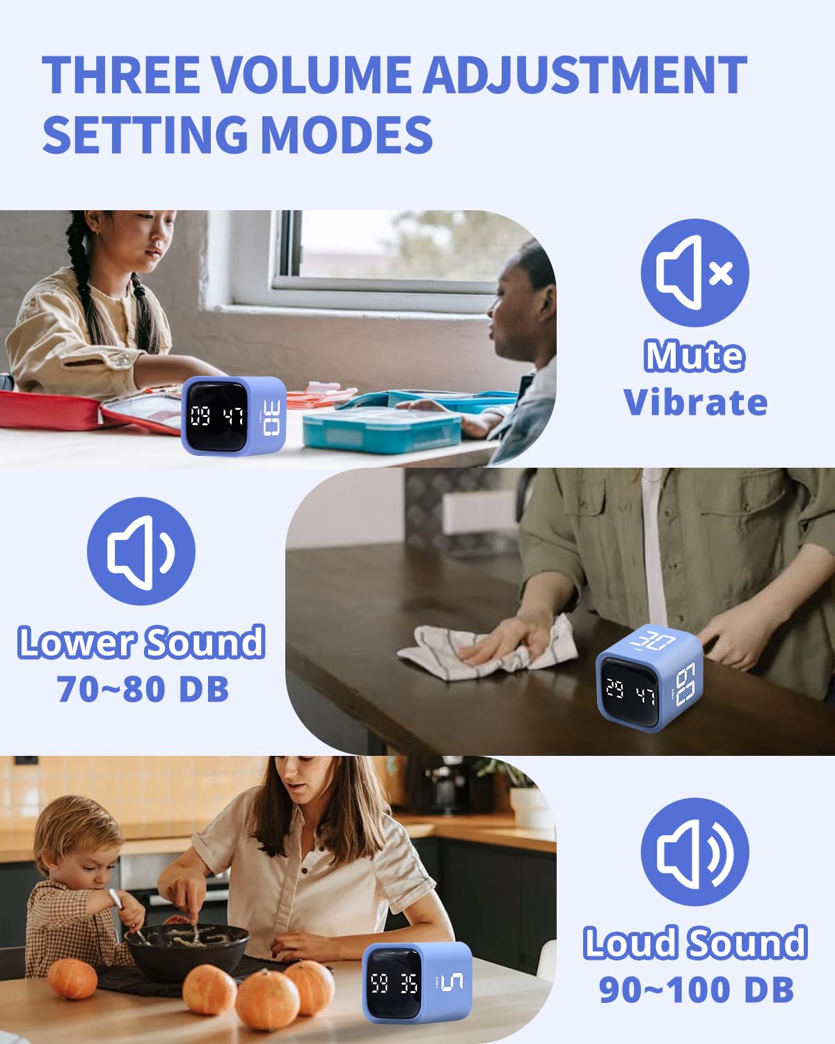 Productivity Timer Cube with Flip Control, Custom Countdown & Count-Up, Silent Vibration Desk Timer for Work, Study & Kitchen – Blue
