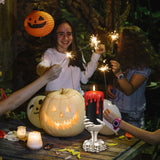 Halloween Blood Dripping Black LED Candles with Skull Hand Holder – Flameless Pillar Candles with Timer, Gothic Horror Tabletop Decoration