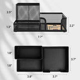 Deli Mesh Desk Organizer 3-Compartment Metal Office Supplies Holder with Non-Slip Base Desktop Storage Caddy – Black