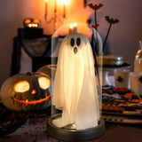 Halloween Light-Up Ghost in Glass Cloche – Handmade LED Decoration for Table, Mantel & Home Décor (White, 8.3x4.3 Inches)