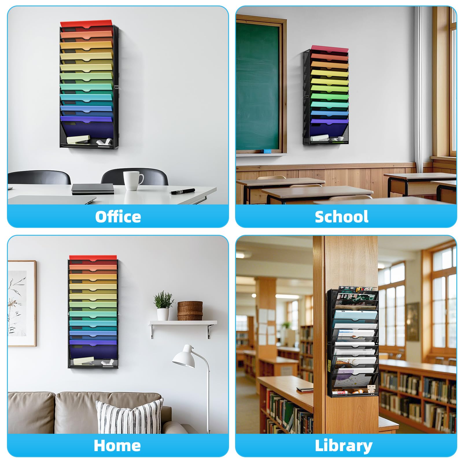 Marbrasse 11-Tier Wall File Organizer – High-Capacity Vertical Mesh Document & Magazine Holder for Office and Home (Black)