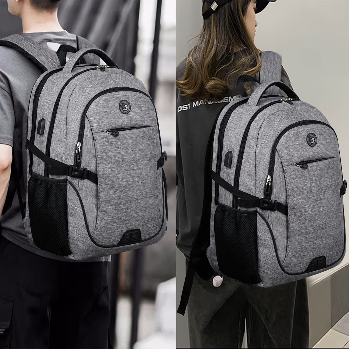Shrradoo Anti-Theft Laptop Backpack with USB Charging Port & Password Lock – Large Travel & College Backpack (Fits up to 17”) – Grey