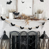 Black Felt Bat & Wood Bead Garland 🎃 – 5ft Rustic Halloween Mantel Banner for Spooky Home Décor