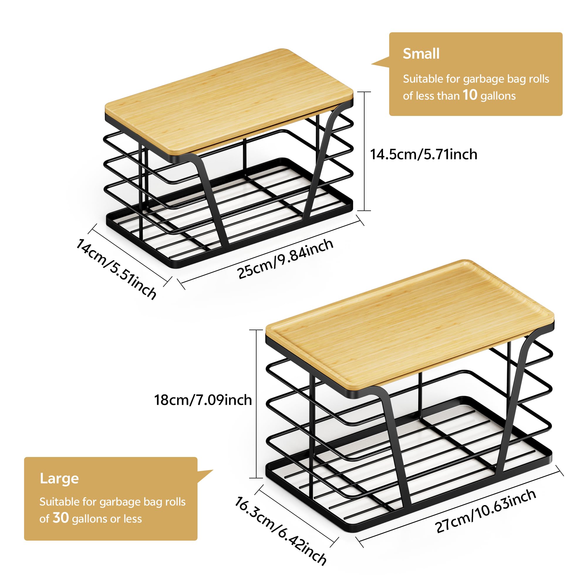 Trash Bag Organizer Dispenser Set (2-Pack) – Stackable Wall-Mount Storage with Bamboo Top for Kitchen, Pantry & Laundry