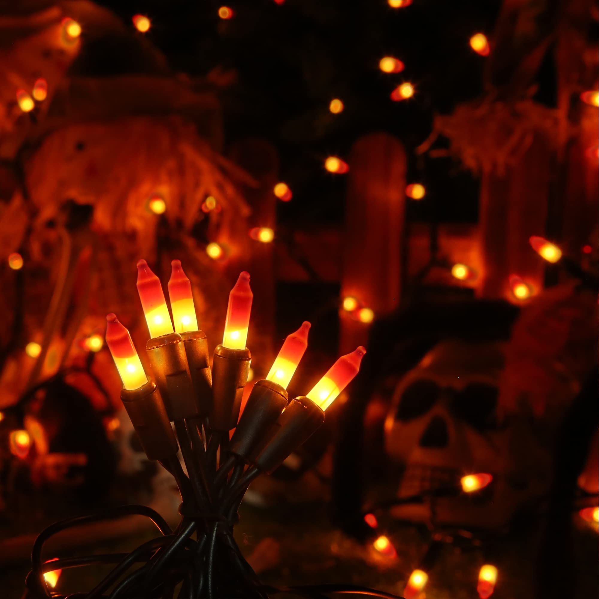 100-Count Candy Corn Halloween String Lights – Orange & Yellow Incandescent Bulbs (Indoor/Outdoor, UL Certified, Connectable)