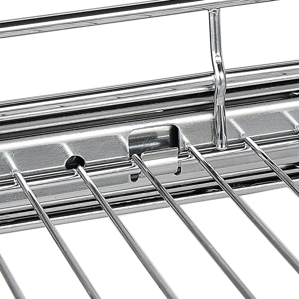 Wide Pull-Out Cabinet Organizer – 1-Tier Heavy-Duty Sliding Wire Basket for Kitchen Storage (Red)