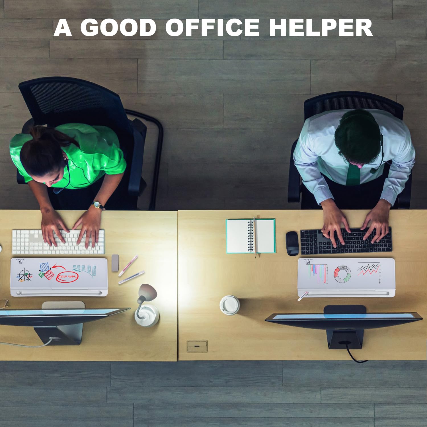 TSJ Office Glass Desktop Whiteboard Keyboard Stand with Hidden Drawer Storage & Accessory Tray for Organized Workspace