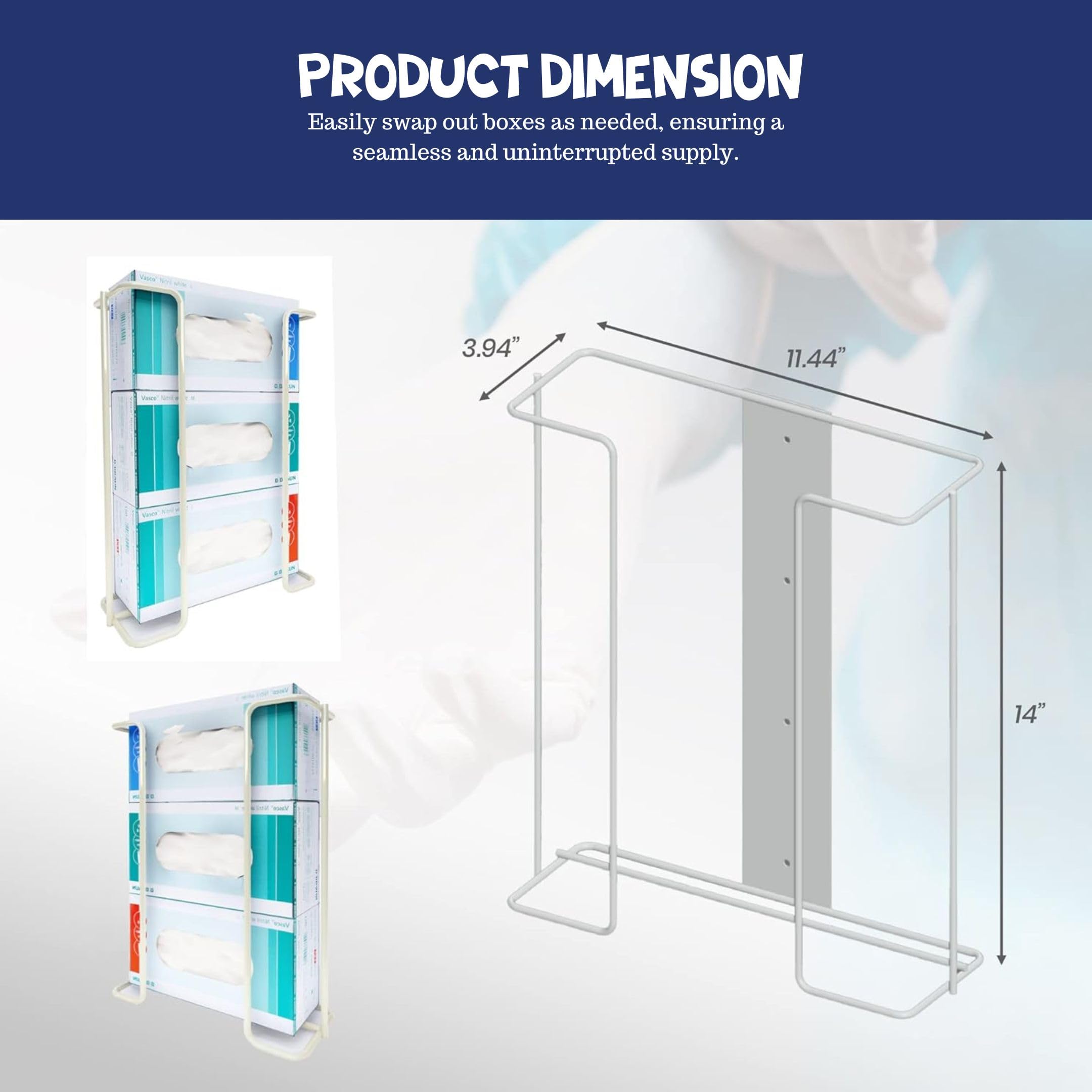 Performore Wall-Mount Glove & Tissue Box Holder – Large Capacity Wire Rack Dispenser for Medical & Professional Use (White)