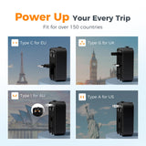 TESSAN Universal Travel Adapter PD 20W with Dual USB-C & USB Port, Ultra-Thin International Plug Converter for Europe UK USA Australia – Black Silver