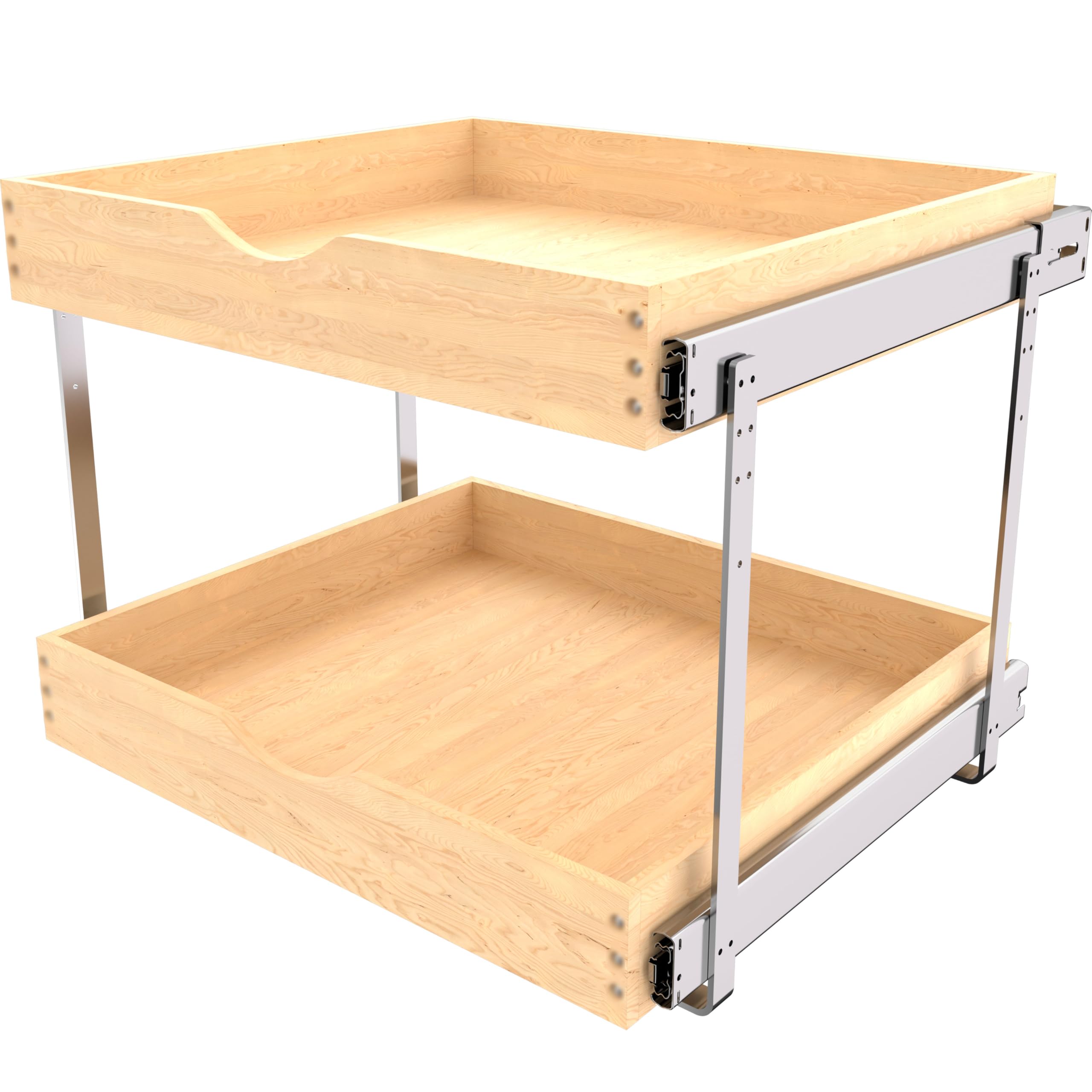 Jowboow 2-Tier Wooden Pull-Out Cabinet Shelves – Independent Slide-Out Drawers with Heavy-Duty Glide System