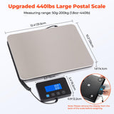 MUNBYN 440lbs Digital Postal Shipping Scale with Hold Function & USB-C Power – High Precision Package Weight Scale Silver
