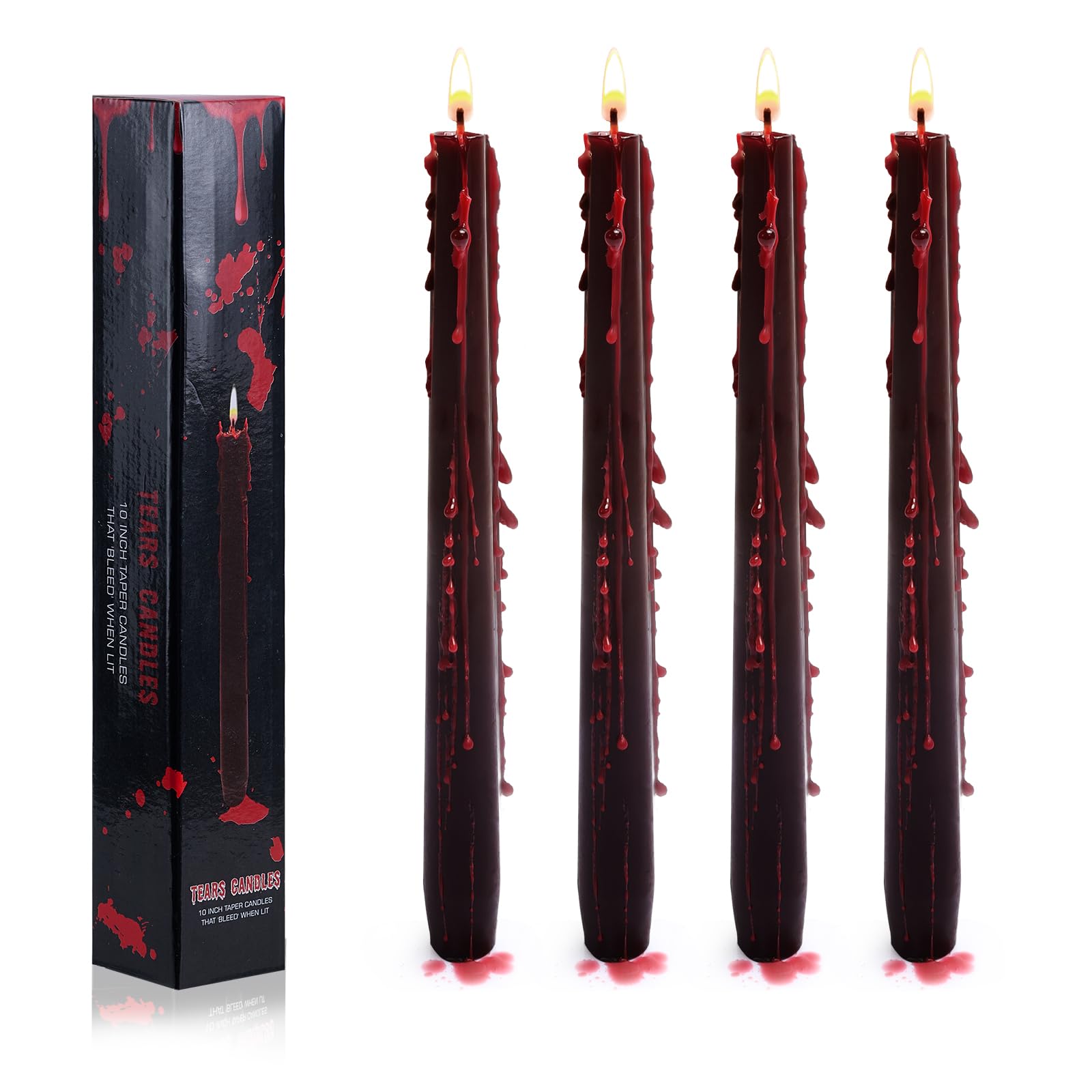 Set of 8 Halloween Bleeding Taper Candles 10 inch Black Taper Candles,Tears Taper Candle for Gothic Halloween Decoration