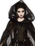 Hooded Black Tulle Cape for Adults – Full-Length Sheer Layered Cloak with Ribbon Tie by Rubie’s