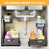 L-Shaped Under Sink Organizer – 2-Tier Heavy-Duty Metal Pull-Out Storage with Adjustable Height (Black, 2-Pack)
