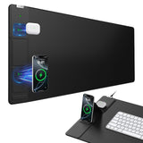 Wireless Charging Mouse Pad 31.5×15.8 Large Desk Mat with 15W Fast Qi Charging Foldable Phone Holder Waterproof Gaming & Office Desk Pad – Black