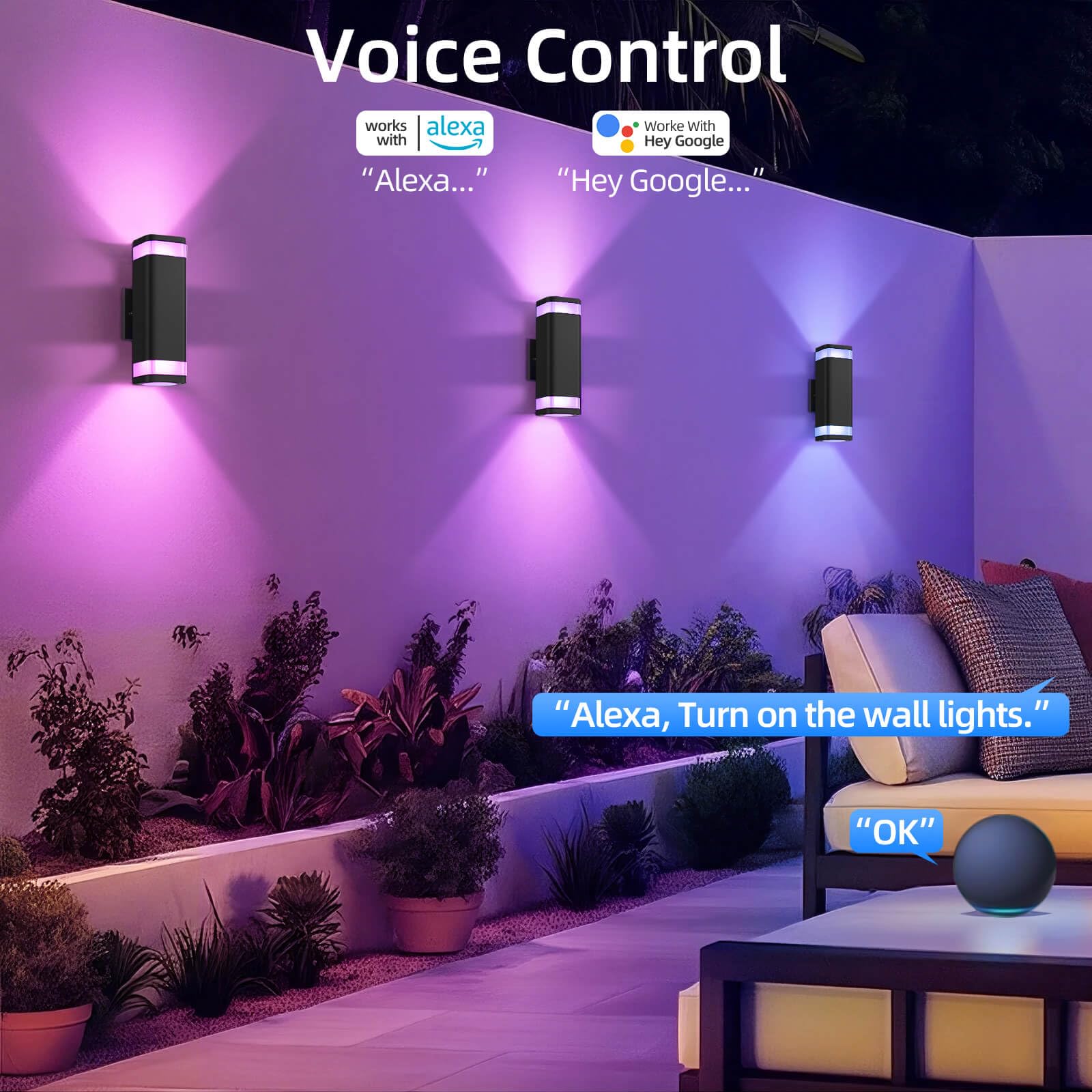 WiFi Smart RGB Outdoor Wall Light – Dusk to Dawn Up & Down Sconce with Alexa Control