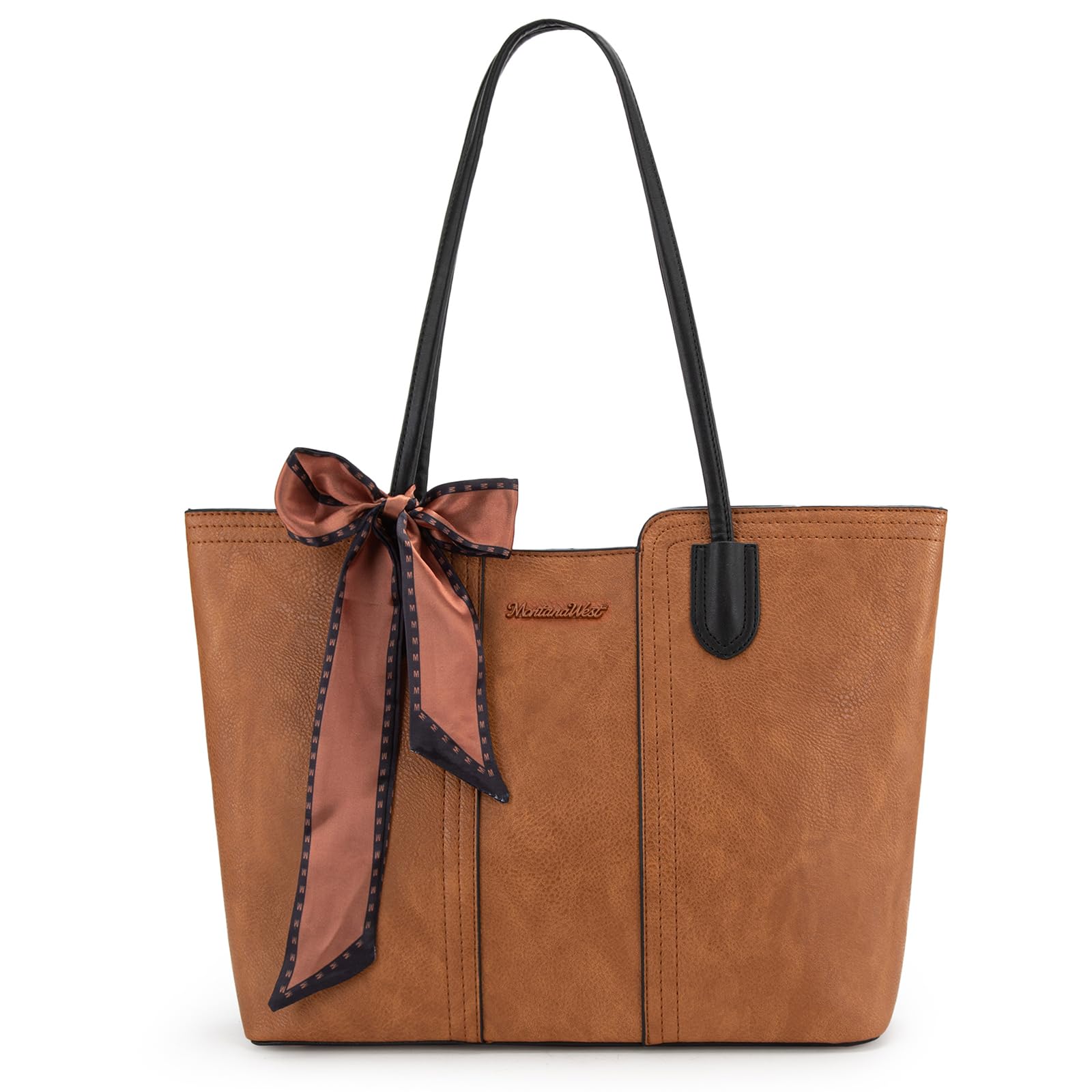 Montana West Medium Tote Bag for Women – Top Handle Satchel Shoulder Handbag in Vegan Leather (Amber Brown)