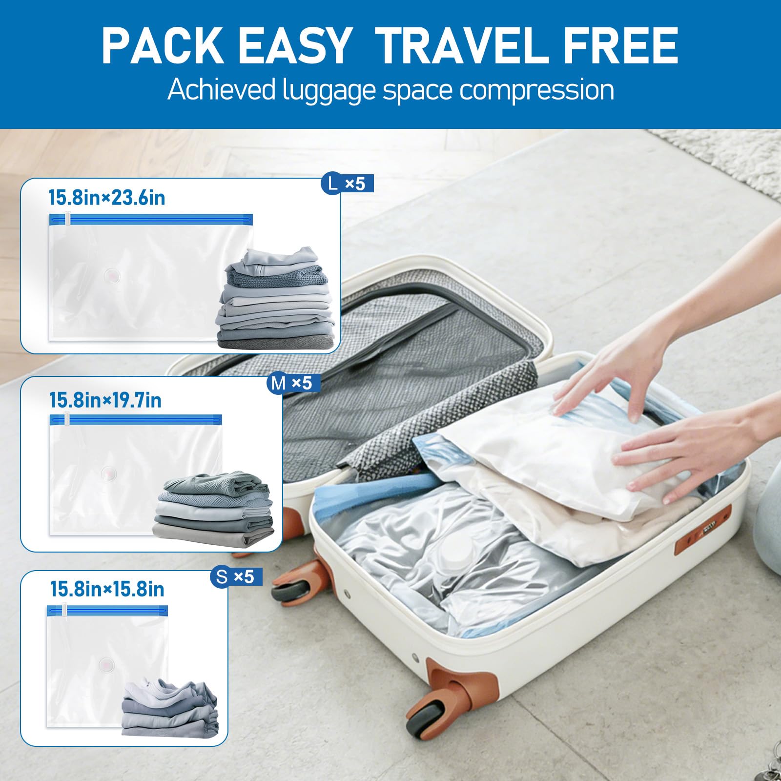 USB Vacuum Storage Bag Set with Electric Pump – Travel Compression Bags for Clothes & Luggage Space Saver