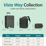 Green 3-Piece Carry-On Luggage Set with Backpack & Toiletry Bag