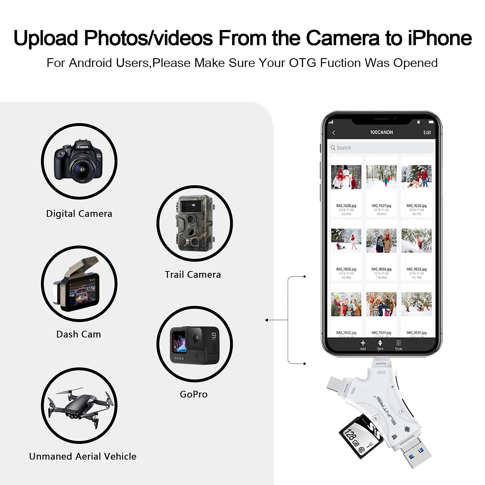 4-in-1 SD Card Reader for iPhone & USB-C Devices – Multi Memory Card Adapter with Charging Port