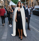 White Velvet Hooded Cloak – Full-Length Medieval Cape for Halloween, Cosplay & Renaissance Fairs ⚔️✨