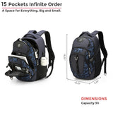 Swissdigital Design Laptop Backpack with USB-C Charging & RFID Protection – 31L Travel & College Backpack (Blue Camo)