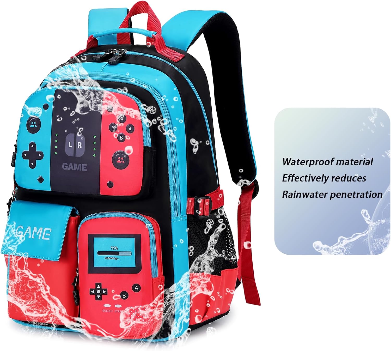 Blue Red Glow-in-the-Dark School Backpack with Laptop Sleeve