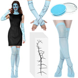 Blue Stitched Halloween Costume Set – Scar Gloves, Stockings, Tattoos & Body Paint 💙🩹