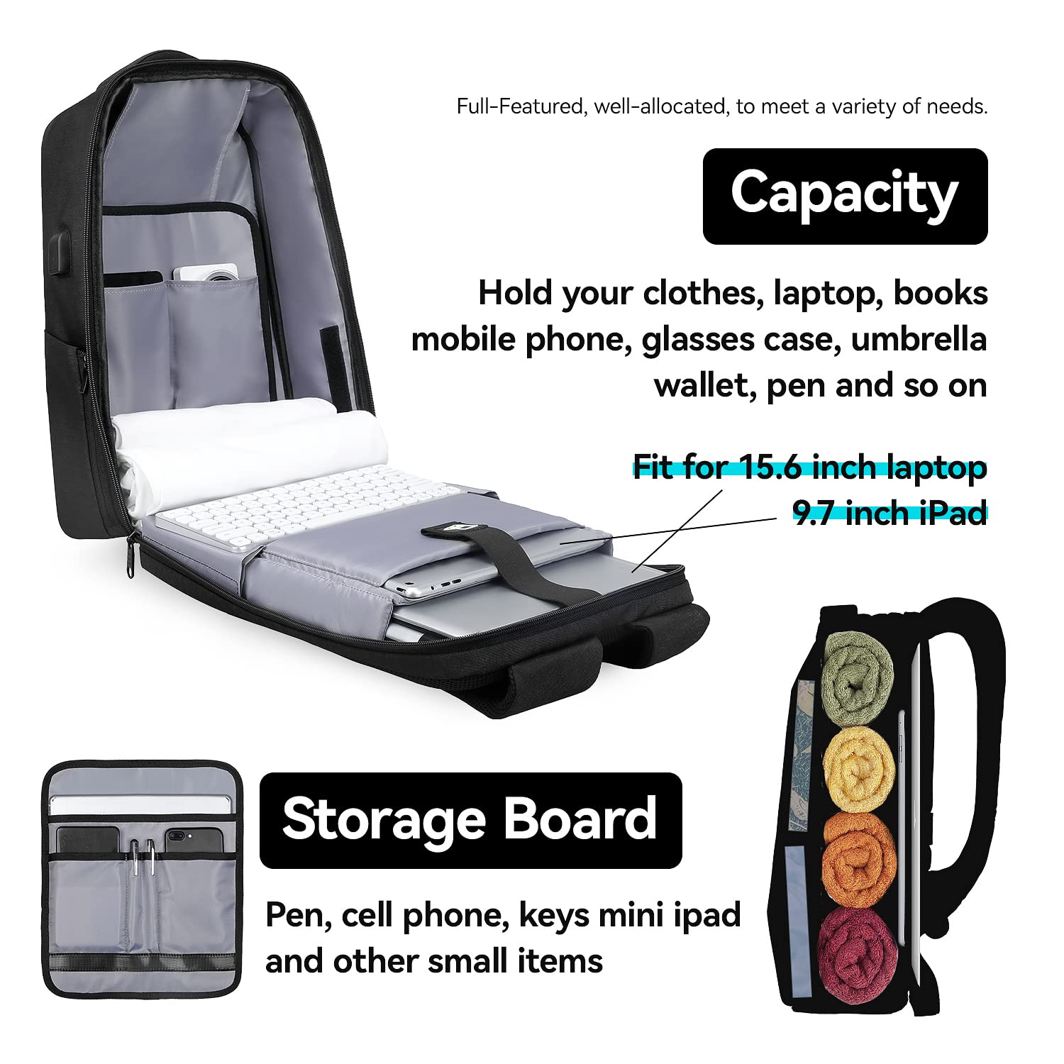 MARK RYDEN Anti-Theft Laptop Backpack with TSA-Approved Lock – Waterproof USB Travel Backpack for 15.6” Notebooks (Black)